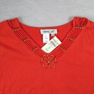 NEW Coldwater Creek Beaded Sweater Women's XL Orange Short Sleeve Medallion Bead